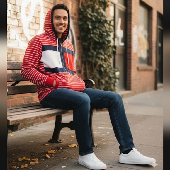 Tommy Hilfiger Tops - Tommy Hilfiger Women's Plus Size Striped hooded 3/4 zip Sweater